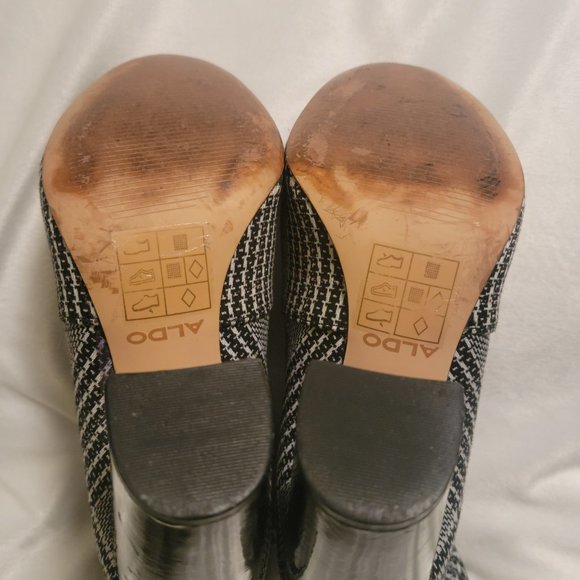 Aldo Taryn Ankle Boot Sock Bootie Black White Houndstooth - Picture 5 of 5